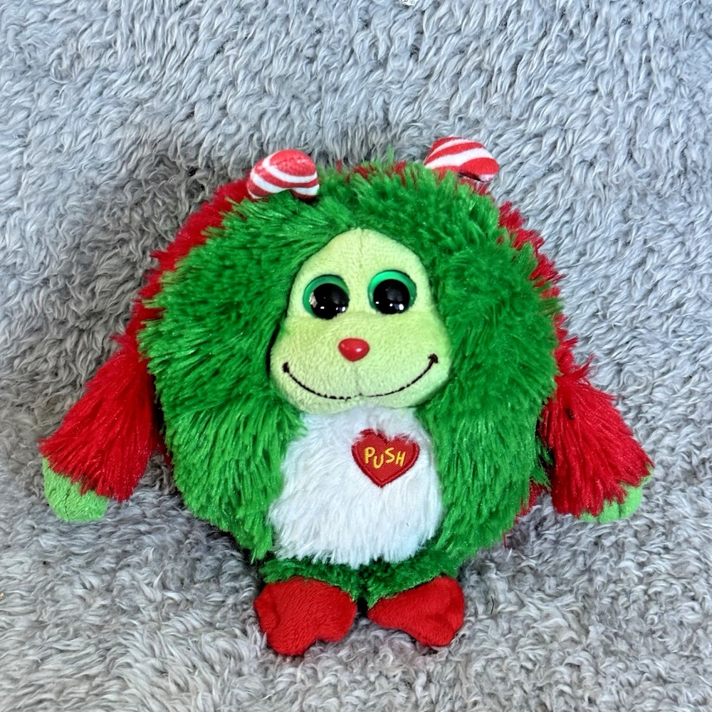 Ty Monstaz Holly Green Red Plush Christmas Monster Stuffed Toy Peppermint Horns